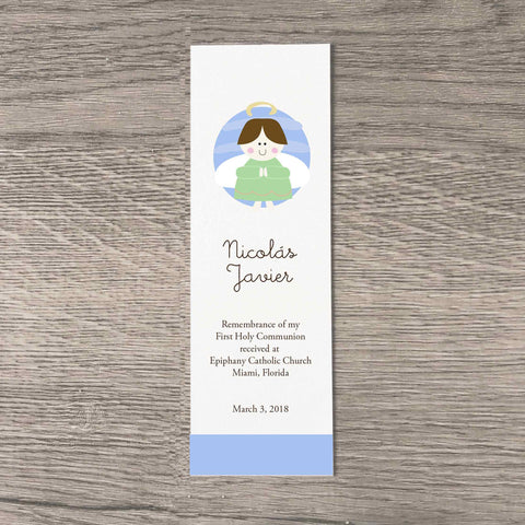 Angel personalized first communion bookmark