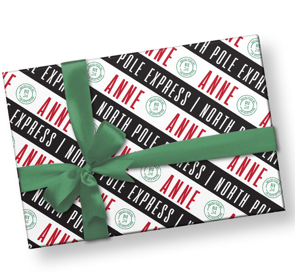 Simple North Pole Express Red White Name Christmas Wrapping Paper | Zazzle
