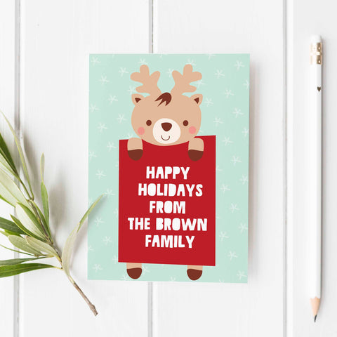 Reindeer Personalized Holiday Greeting Card