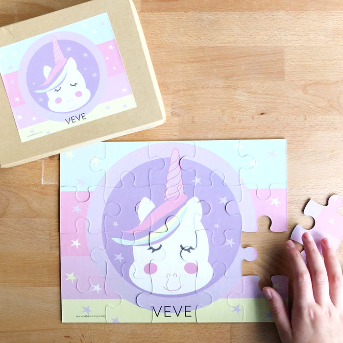 Personalized unicorn puzzle for kids with the child's name