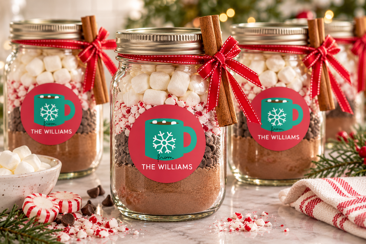 Personalized Christmas gifts for neighbors ready to deliver on a festive doorstep