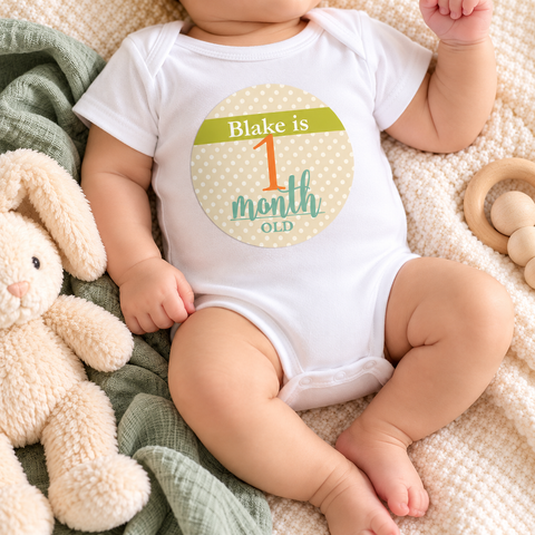 Personalized first month baby milestone sticker printed with the baby's name