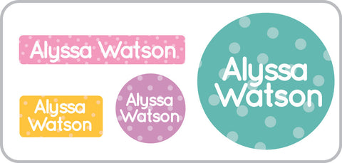 Personalized Polka dots everyday labels for lunch containers, school supplies, shoes insoles and much more