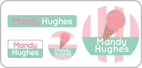 icecream personalized labels for girls, icecream waterproof labels , 