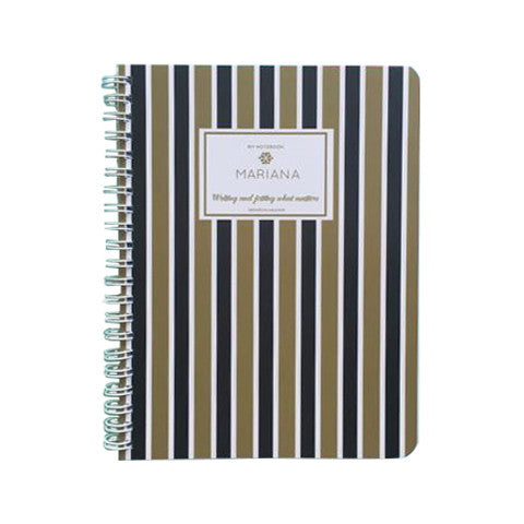 Gold ,Black & White horizontal Stripes Mini Notebook