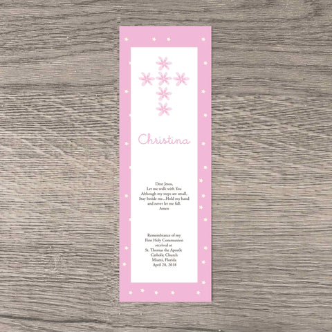 Pretty in pink personalized  first communion bookmark