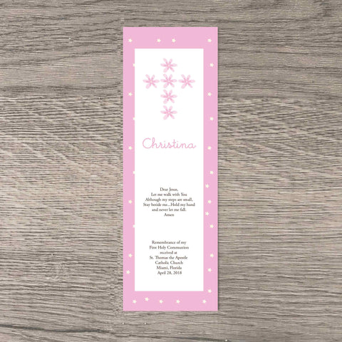 Pretty in pink personalized  first communion bookmark