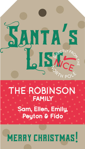 Santa's List gift tag design for personalized Christmas gifts