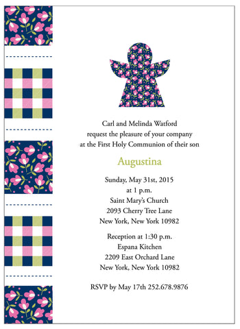 First Communion Patterned Angel Card