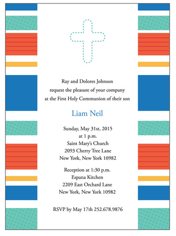 First Communion Colorful Bands Card