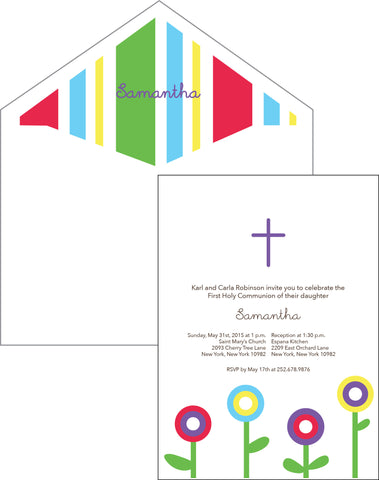 First Communion Modern Flower Card