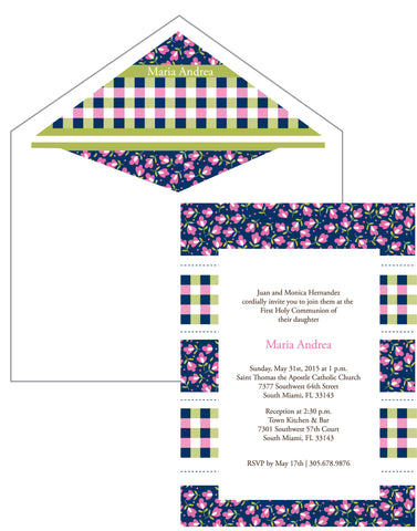 First Communion Flower & Gingham Card