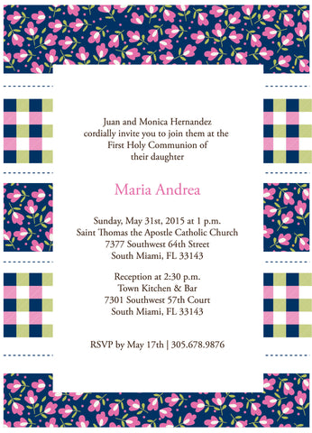 First Communion Flower & Gingham Card