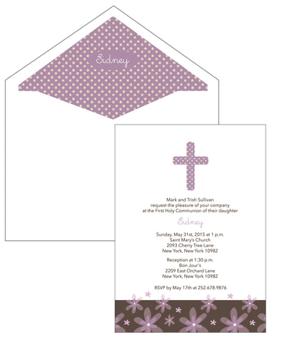 First Communion Flowers and Polka Dots Card