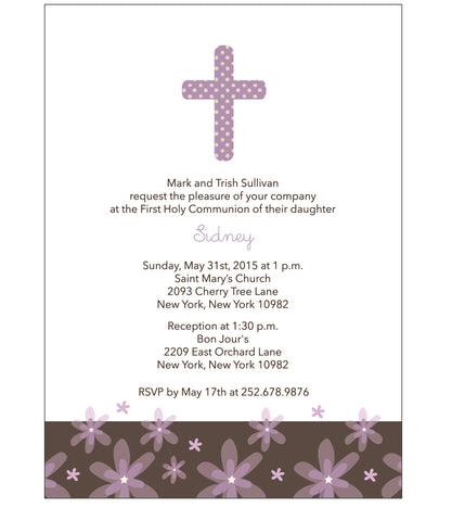 First Communion Flowers and Polka Dots Card