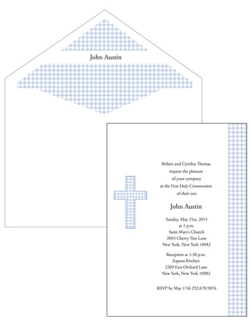 First Communion Boy Gingham Invitation