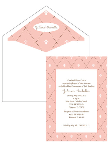 First Communion Quilt Card in Pink