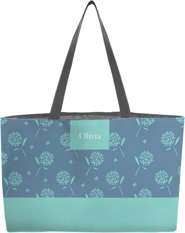 Teal  floral personalized weekender tote bag