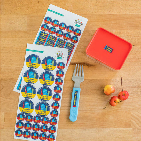 City superhero name labels for kids dishwasher safe microwave safe