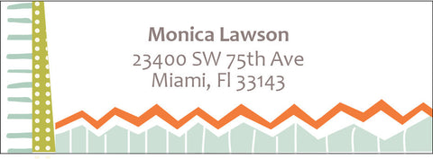 Personalized address label with geometric patterns and zigzags