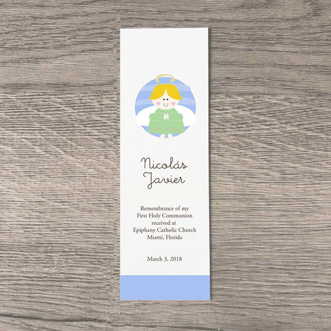 little angel personalized first communion bookmark favor
