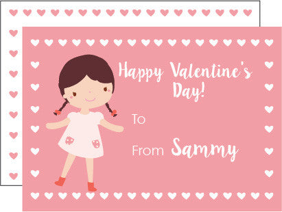 Brunette Girl Personalized Valentine Day card