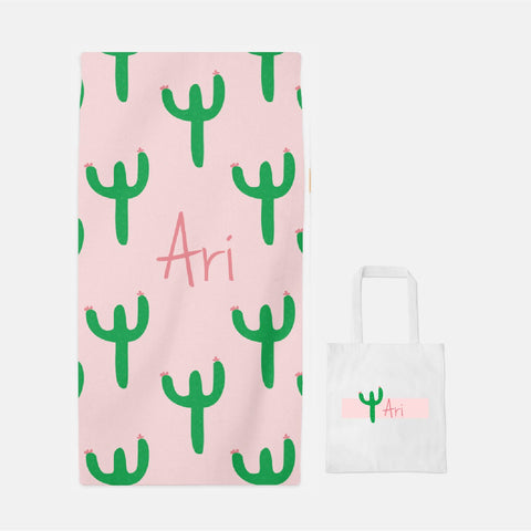 personalized cactus towel and tote set