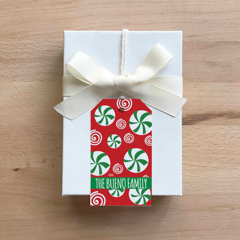 Personalized Candy Mint stringed gift tag printed with a name