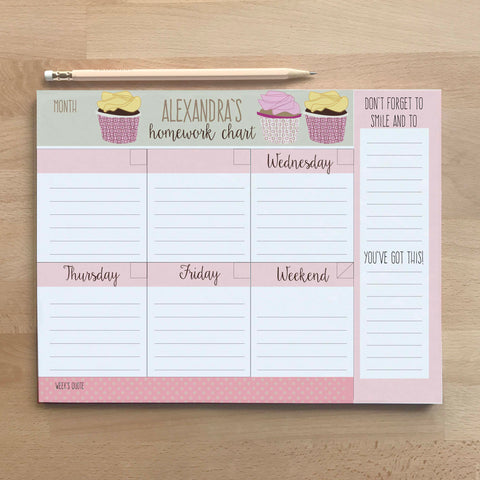 CUPCAKE WEEKLY PLANNER FOR HOMEWORK