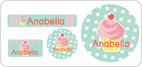 cupcake personalized everyday label for clothing, lunch containers, water bottle label