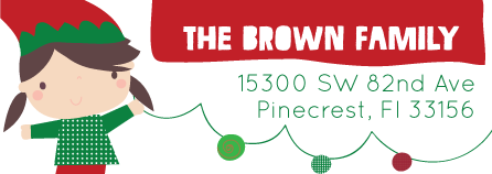 Elf personalized Christmas return address labels