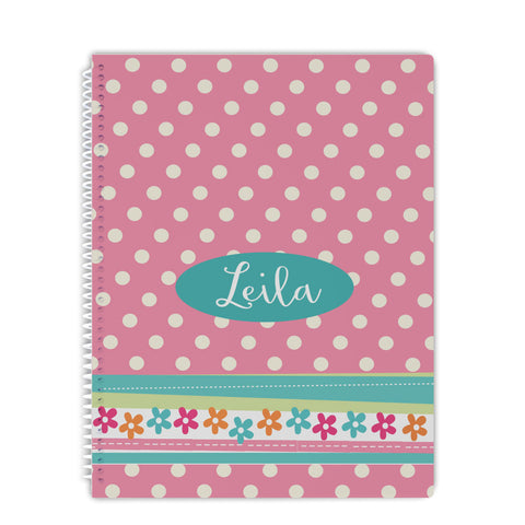 personalized flower and polka dot notebook for girls