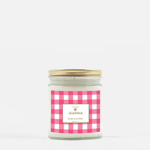 pink gingham candle