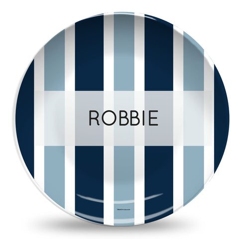 Navy striped personalized plate for boys