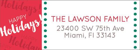 Happy Holidays personalized Christmas return address labels printed with name and address