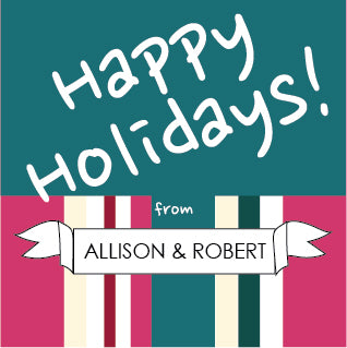 Happy Holidays stripes and banner personalized gift labels