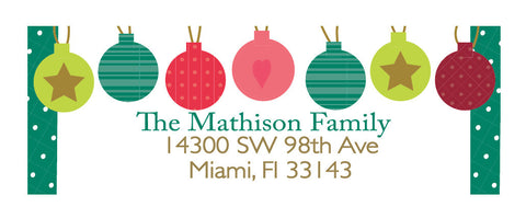 Holiday ornaments personalized Christmas return address labels