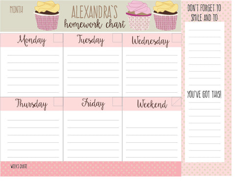 Cupcake Homework Weekly Planner