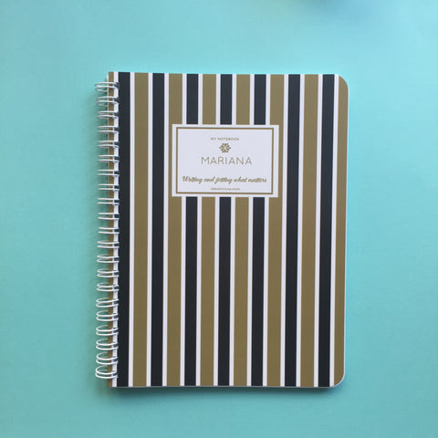 Gold ,Black & White horizontal Stripes Mini Notebook
