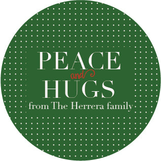 Personalized Peace and Hugs holiday labels