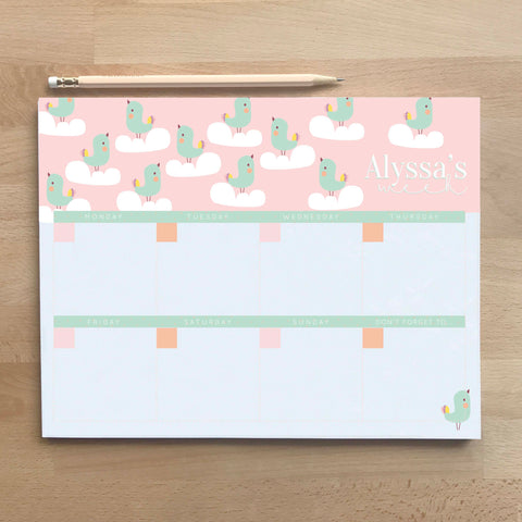 Personalized blue bird weekly planner