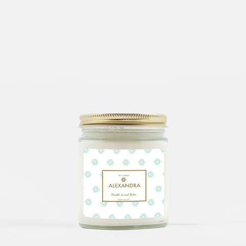 teal flowers candle
