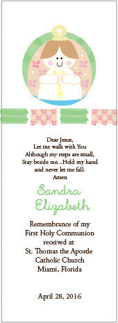 first  holy communion personalized bookmarks for girls